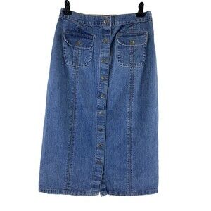 BOGO Mainstreet Blues Denim Skirt Maxi Long Button Down Elastic Flap Pockets W14